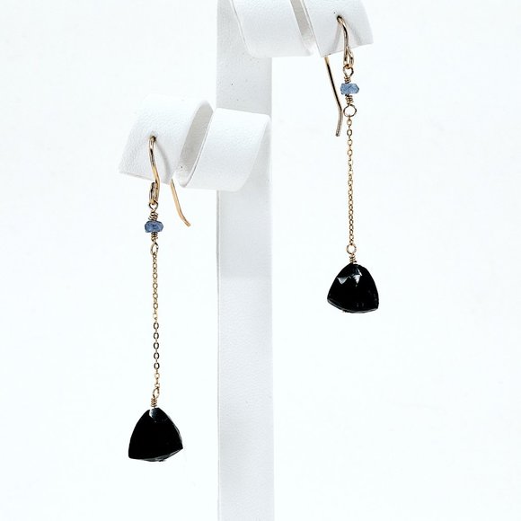 Blue Opal & Tanzanite Long Dangle Earrings, 14K Gold Filled Dainty Earrings - Picture 4 of 10